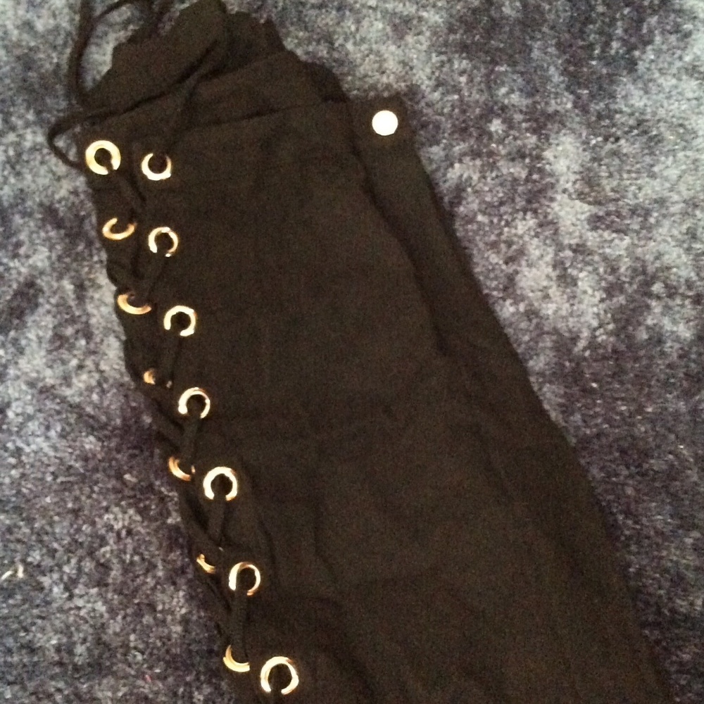 Black lace up pants
